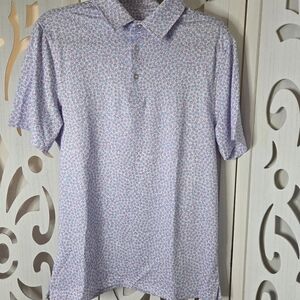 Member’s Mark Patterned Performance Polo Purple Blue Dot Golf Shirt Small